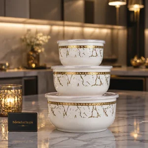 Luxury 3-Piece Marble Design Storage Bowl Set with Lids –